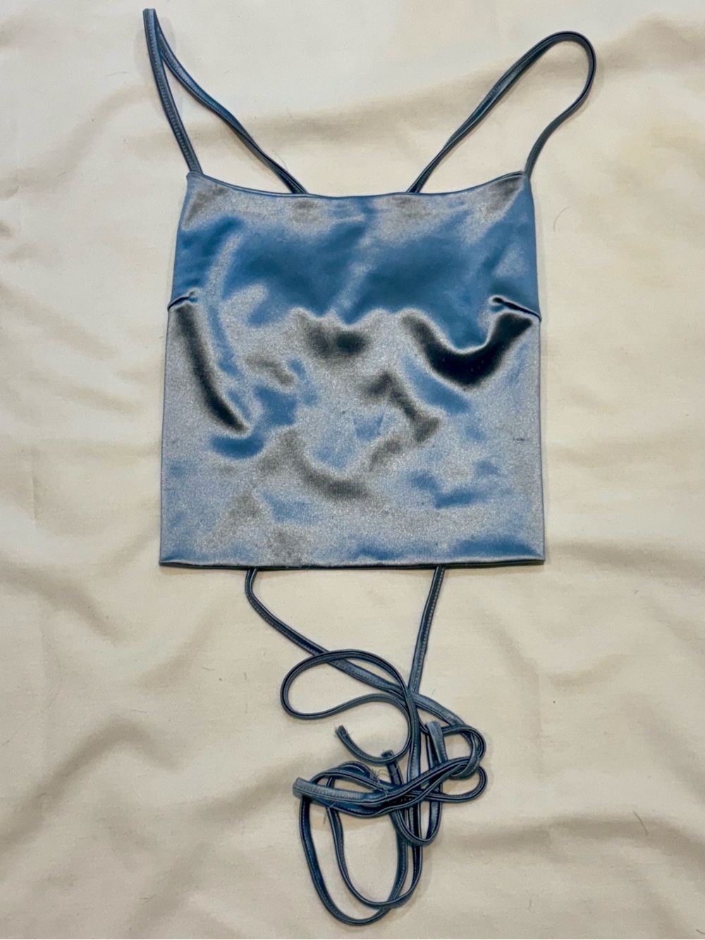 Satin Adjustable Spaghetti Strap Crop Top - satin Blue